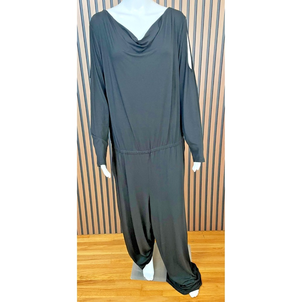 J. Jill Wearever Women's Jumpsuit One-Pc Stretch Cold Shoulder Wide Leg 2X Black